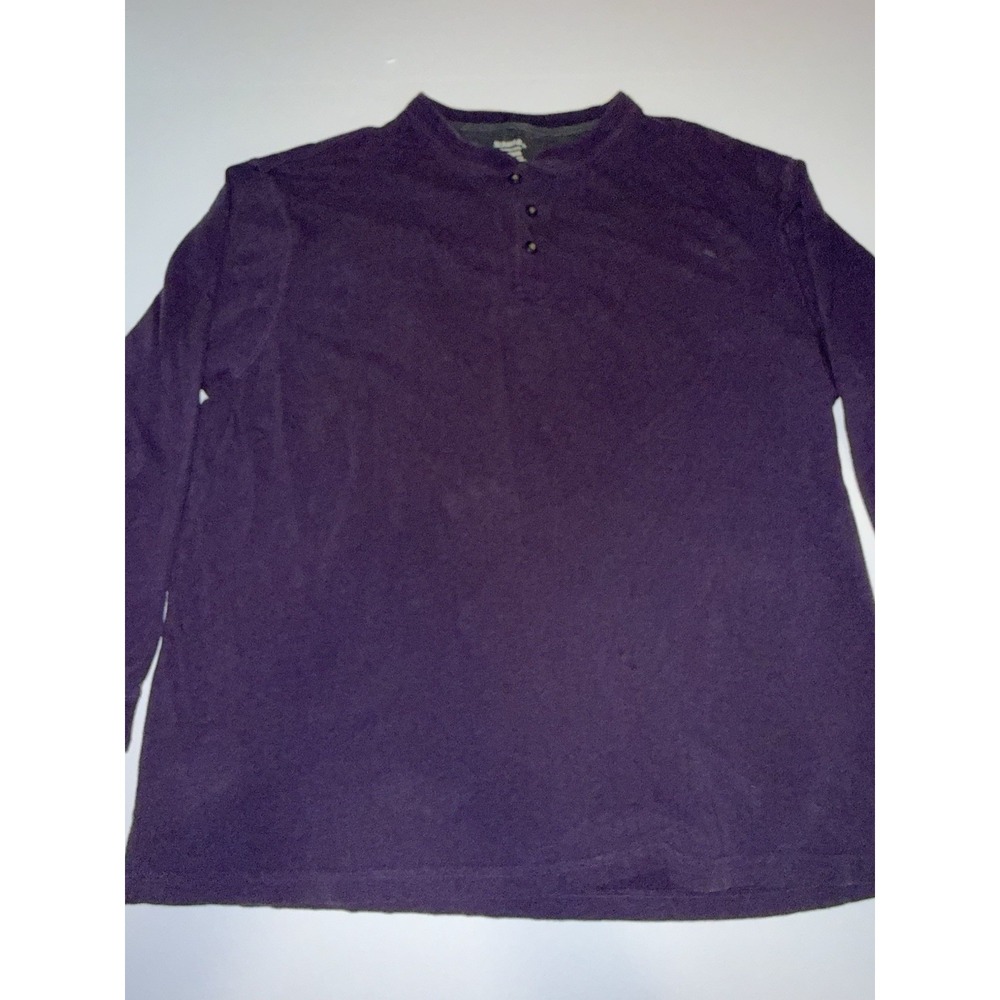 St John's Bay Men 2XL Henley Shirt Purple 100% Cotton Long Sleeve Sueded Jersey
